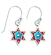 Blue Flower Star of David Earrings with Swarovsky Crystals